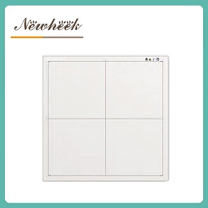 17 by 17 inch flat panel detector rear view showing the square active area divided into four quadrants